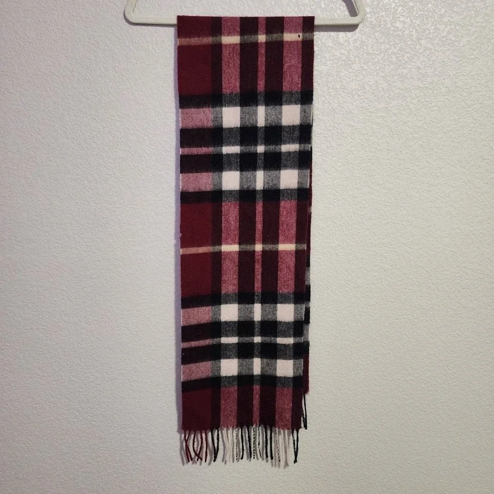 BALLANTRAE EDINBURGH Plaid Lambswool‎ Scarf Burgundy Check Fringe